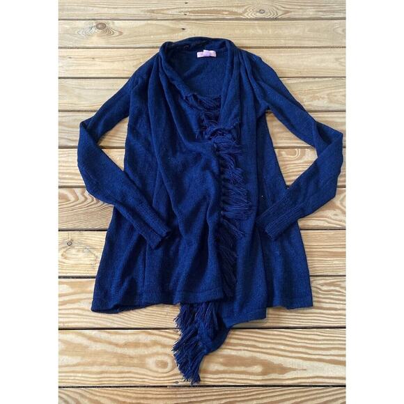 Lilly Pulitzer Fringed Cardigan Size 2XS Women’s Navy with Damaged - Picture 1 of 9